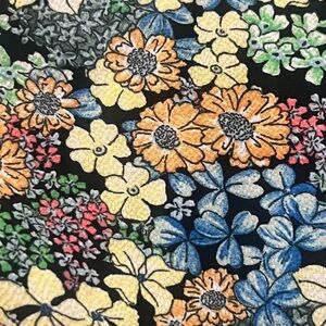 Zara Basic Black Floral Top with Yellow, Orange, Blue & Green Flowers